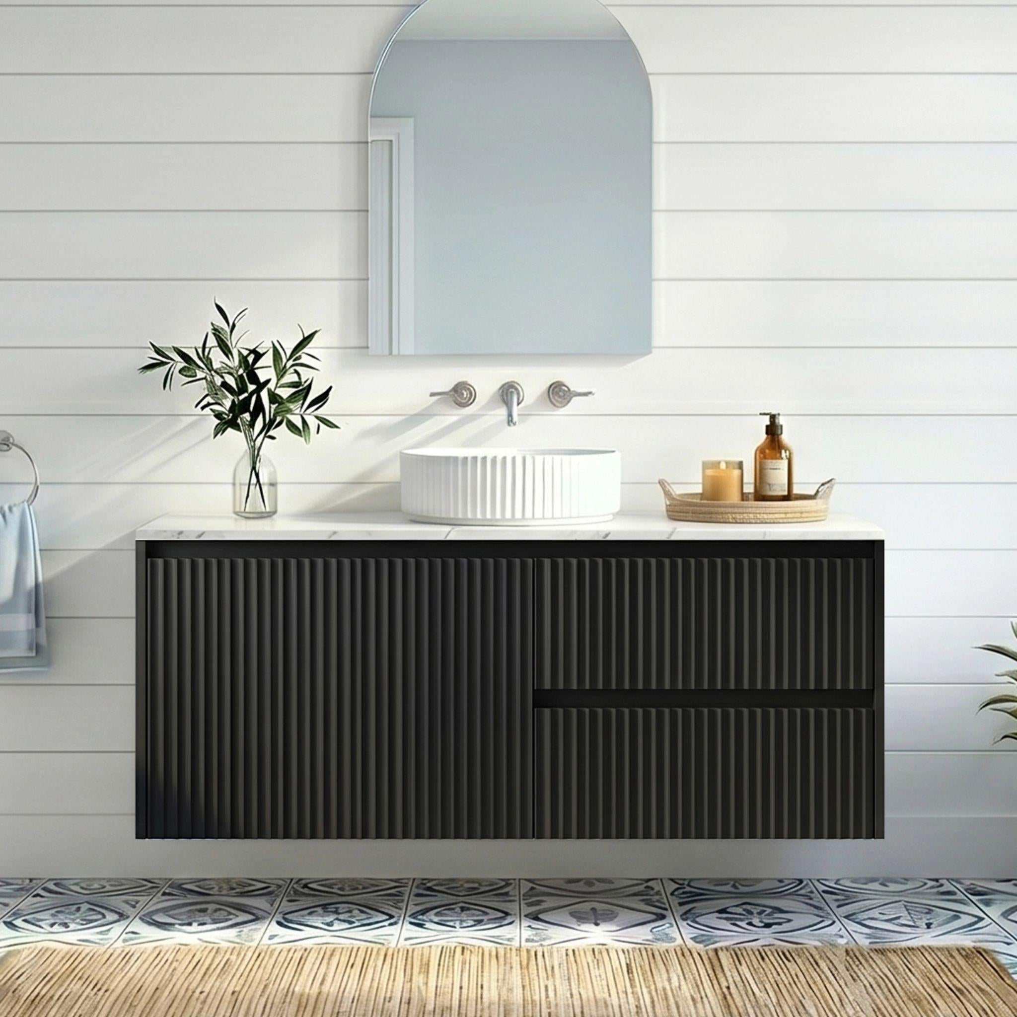 LUKKA CRETE MODERN MATTE BLACK 900MM SINGLE BOWL WALL HUNG VANITY (AVAILABLE IN LEFT AND RIGHT HAND DRAWER)