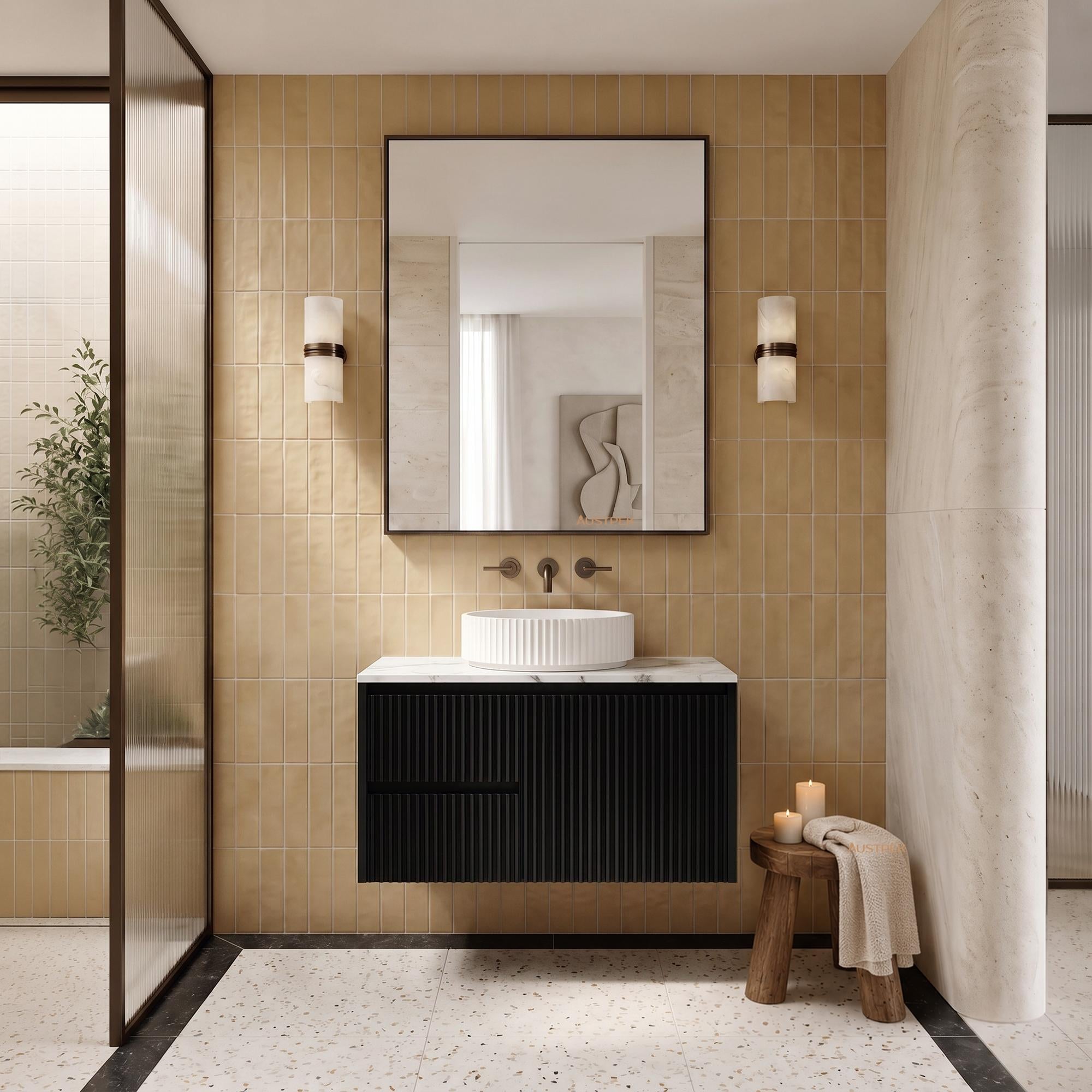 LUKKA CRETE MODERN MATTE BLACK 900MM SINGLE BOWL WALL HUNG VANITY (AVAILABLE IN LEFT AND RIGHT HAND DRAWER)