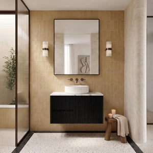 LUKKA CRETE MODERN MATTE BLACK 900MM SINGLE BOWL WALL HUNG VANITY (AVAILABLE IN LEFT AND RIGHT HAND DRAWER)