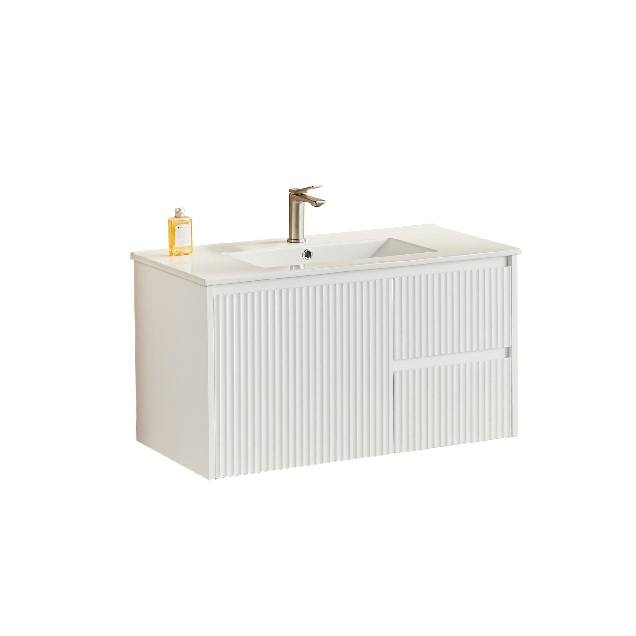 LUKKA CRETE MODERN MATTE WHITE 900MM SINGLE BOWL WALL HUNG VANITY (AVAILABLE IN LEFT AND RIGHT HAND DRAWER)