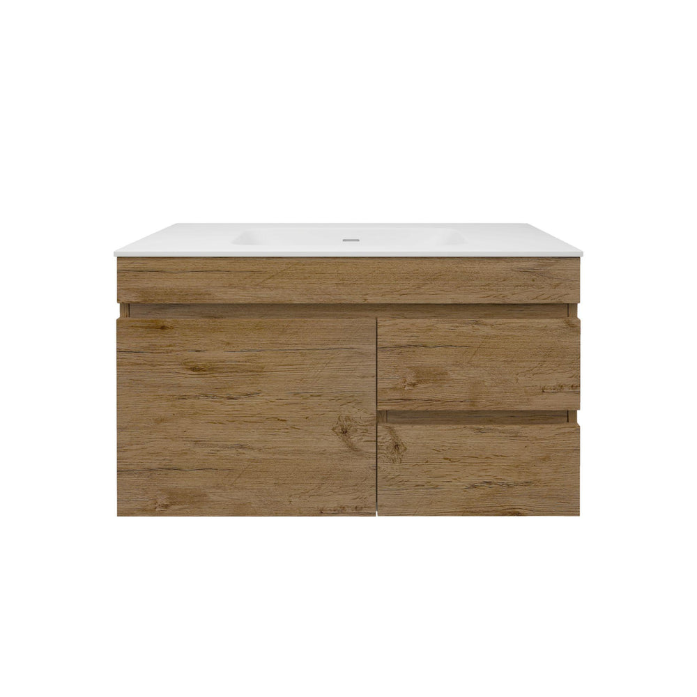 LUKKA CAMDEN MODERN PRIME OAK 900MM SINGLE BOWL WALL HUNG VANITY (AVAILABLE IN LEFT AND RIGHT HAND DRAWER)
