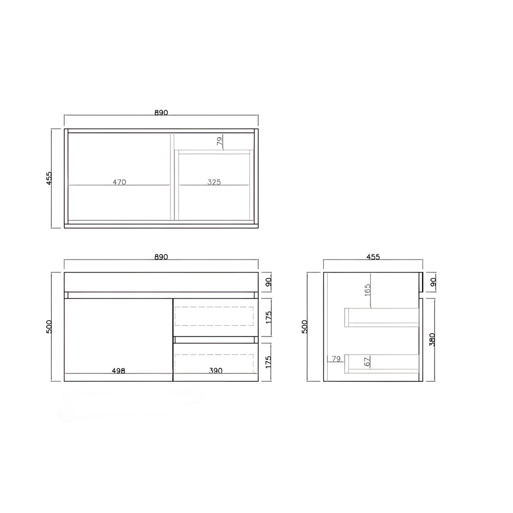 LUKKA CAMDEN MODERN PRIME OAK 900MM SINGLE BOWL WALL HUNG VANITY (AVAILABLE IN LEFT AND RIGHT HAND DRAWER)