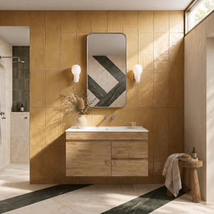 LUKKA CAMDEN MODERN PRIME OAK 900MM SINGLE BOWL WALL HUNG VANITY (AVAILABLE IN LEFT AND RIGHT HAND DRAWER)