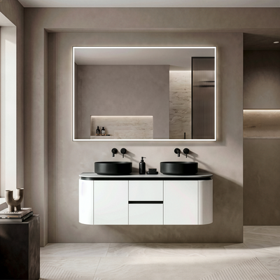 LUKKA DEVITO WHITE 1200MM CURVE DOUBLE BOWL WALL HUNG VANITY