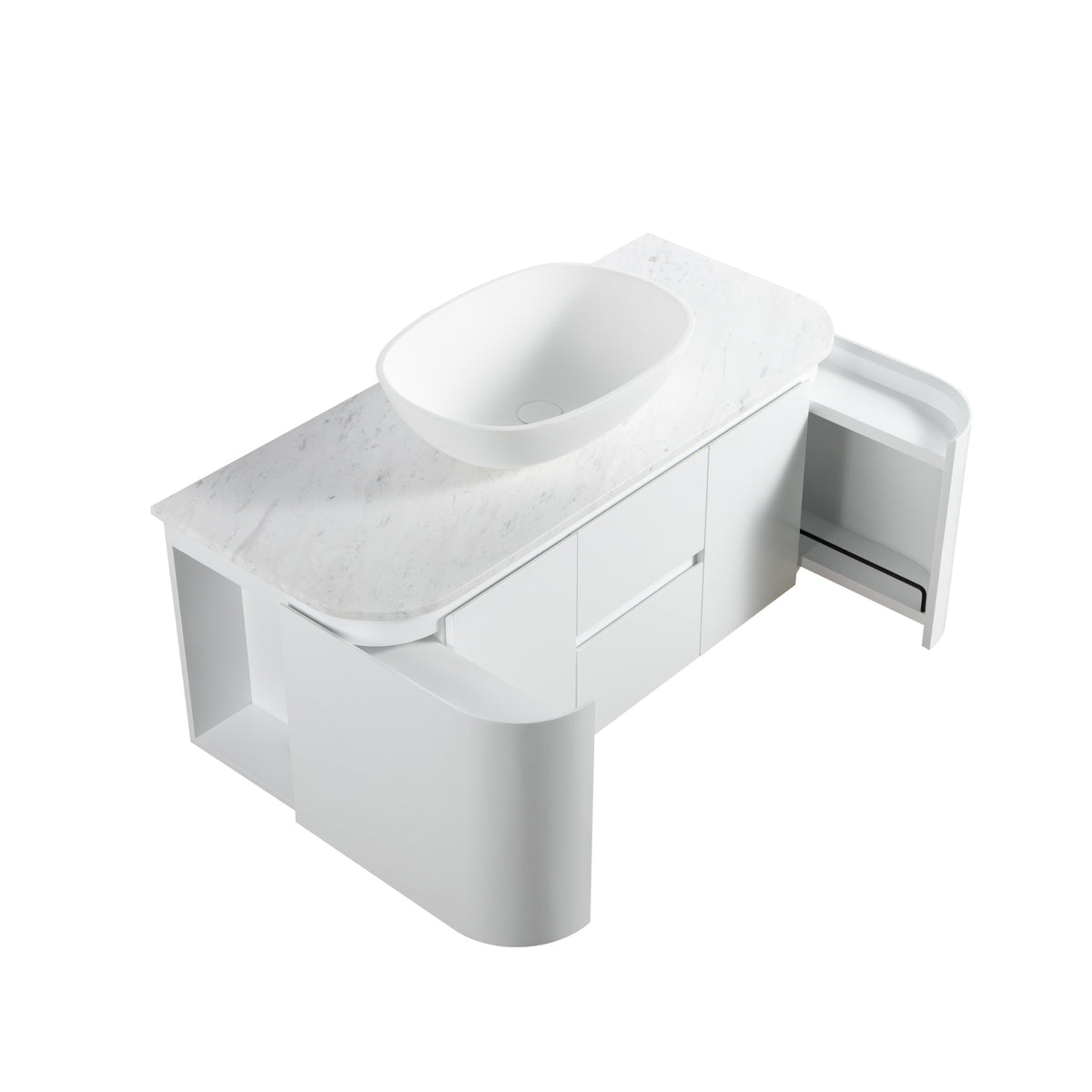 LUKKA DEVITO MATTE WHITE 1200MM CURVE SINGLE BOWL WALL HUNG VANITY