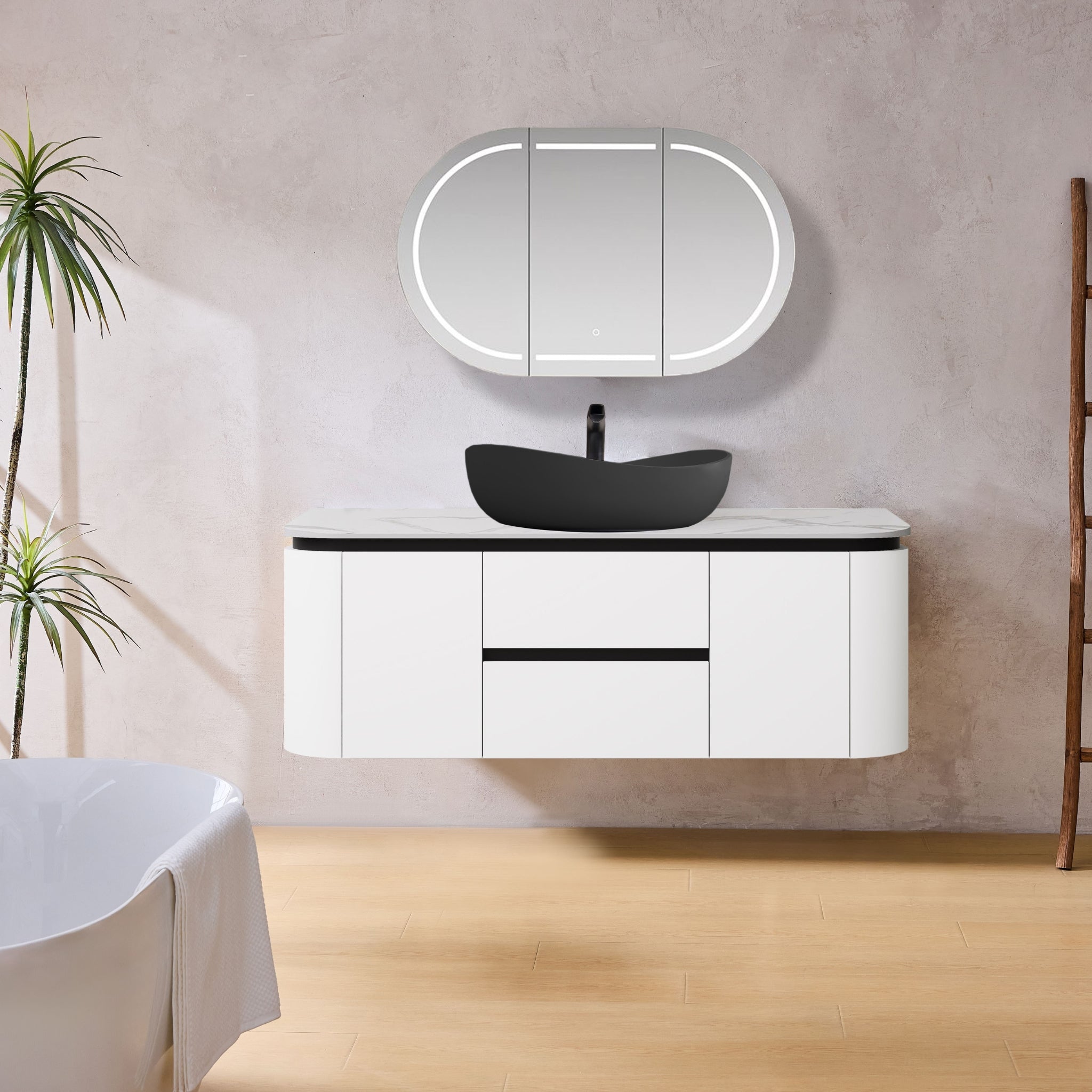 LUKKA DEVITO WHITE 1200MM CURVED SINGLE BOWL WALL HUNG VANITY