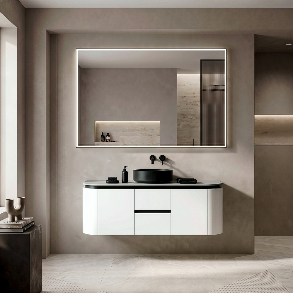 LUKKA DEVITO WHITE 1200MM CURVE SINGLE BOWL WALL HUNG VANITY