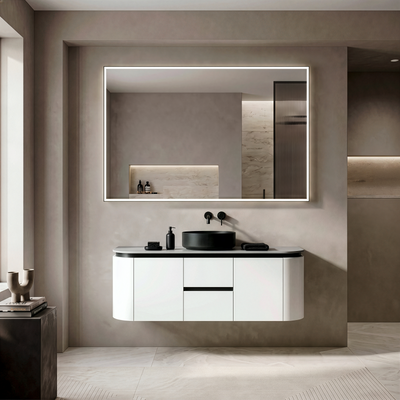 LUKKA DEVITO WHITE 1200MM CURVE SINGLE BOWL WALL HUNG VANITY