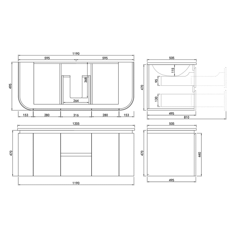 LUKKA DEVITO WHITE 1200MM CURVE SINGLE BOWL WALL HUNG VANITY
