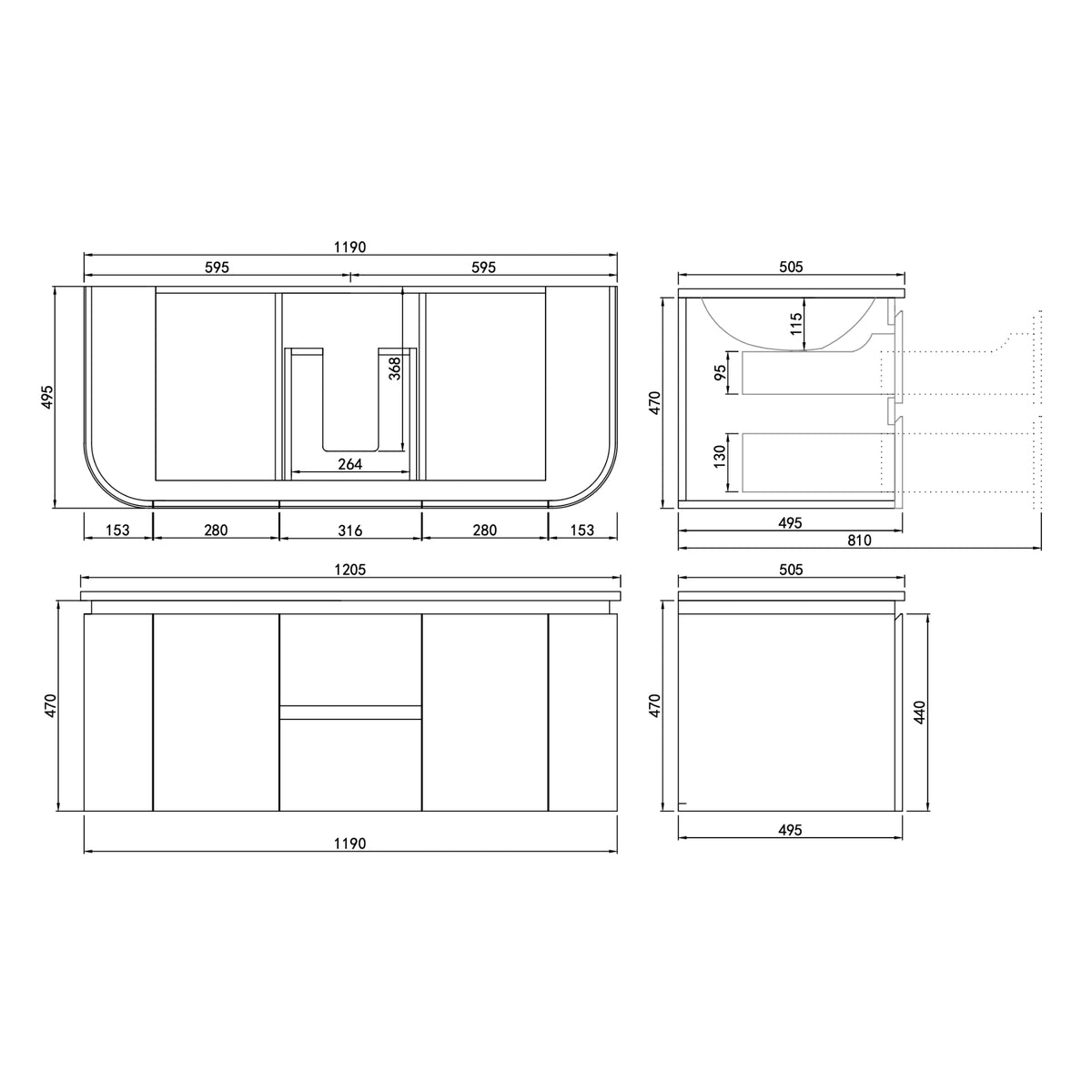 LUKKA DEVITO WHITE 1200MM CURVE SINGLE BOWL WALL HUNG VANITY