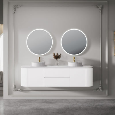 LUKKA DEVITO MATTE WHITE 1500MM CURVE DOUBLE BOWL WALL HUNG VANITY