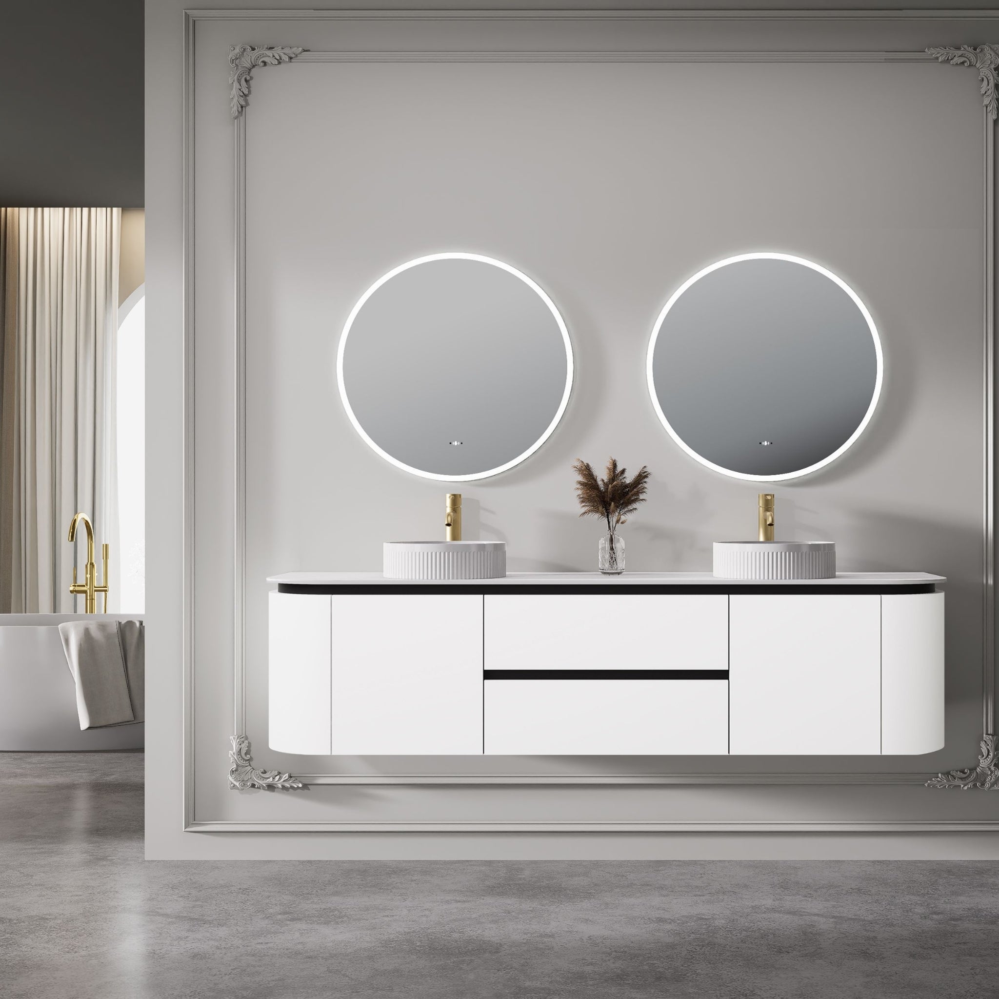 LUKKA DEVITO WHITE 1500MM CURVED DOUBLE BOWL WALL HUNG VANITY