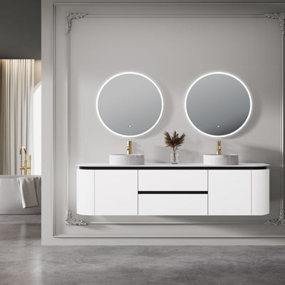 LUKKA DEVITO WHITE 1500MM CURVE DOUBLE BOWL WALL HUNG VANITY