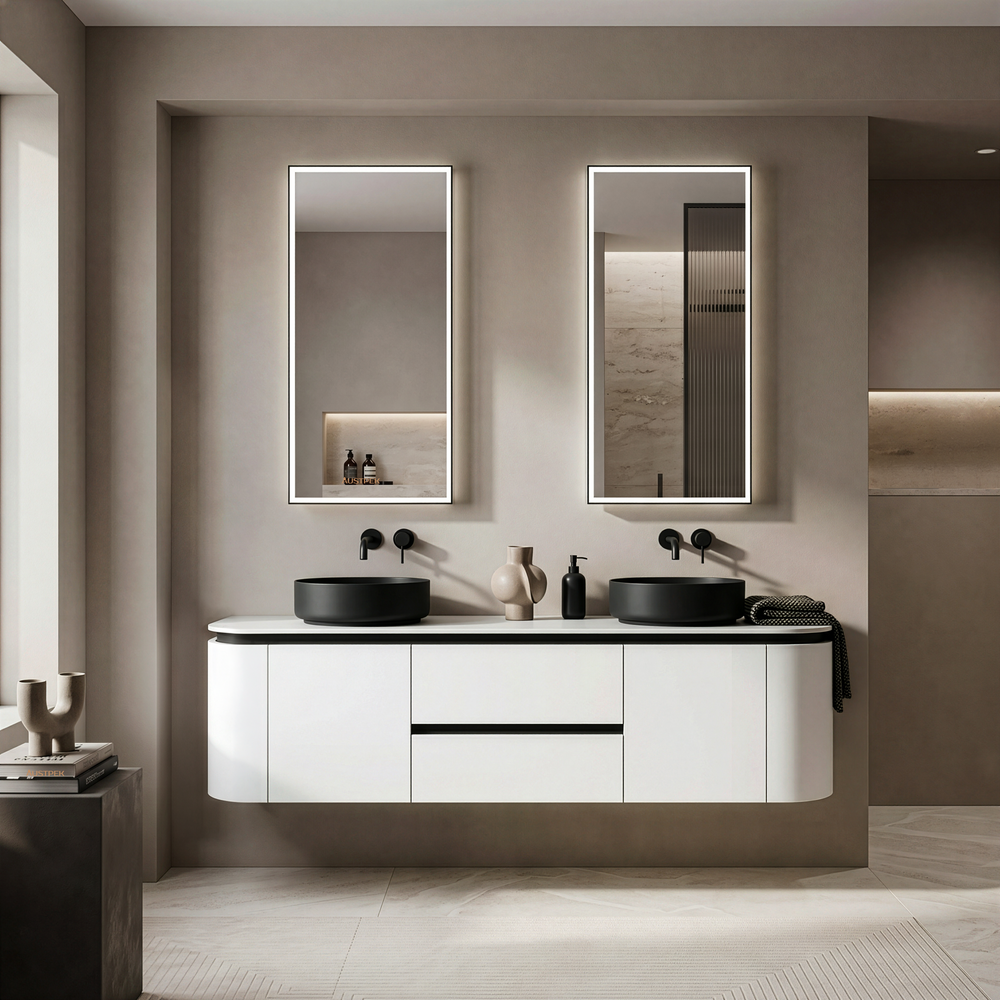 LUKKA DEVITO WHITE 1500MM CURVE DOUBLE BOWL WALL HUNG VANITY