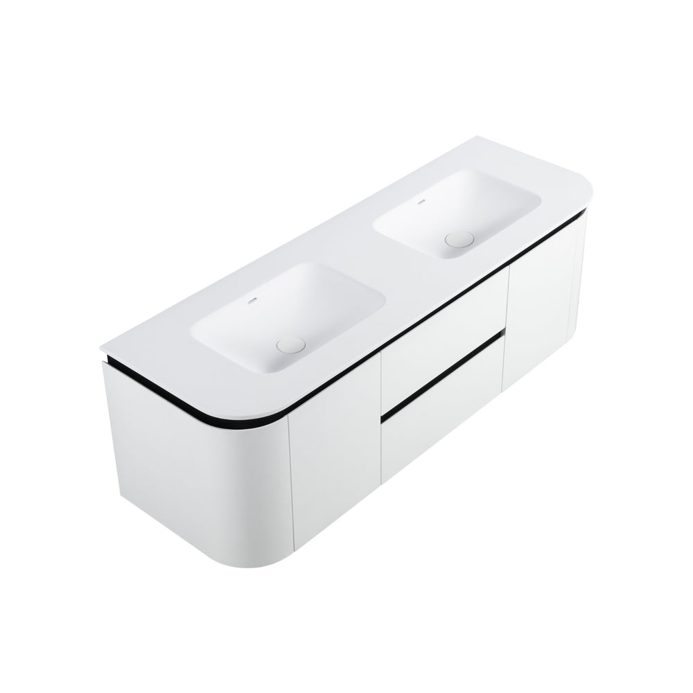 LUKKA DEVITO WHITE 1500MM CURVE DOUBLE BOWL WALL HUNG VANITY