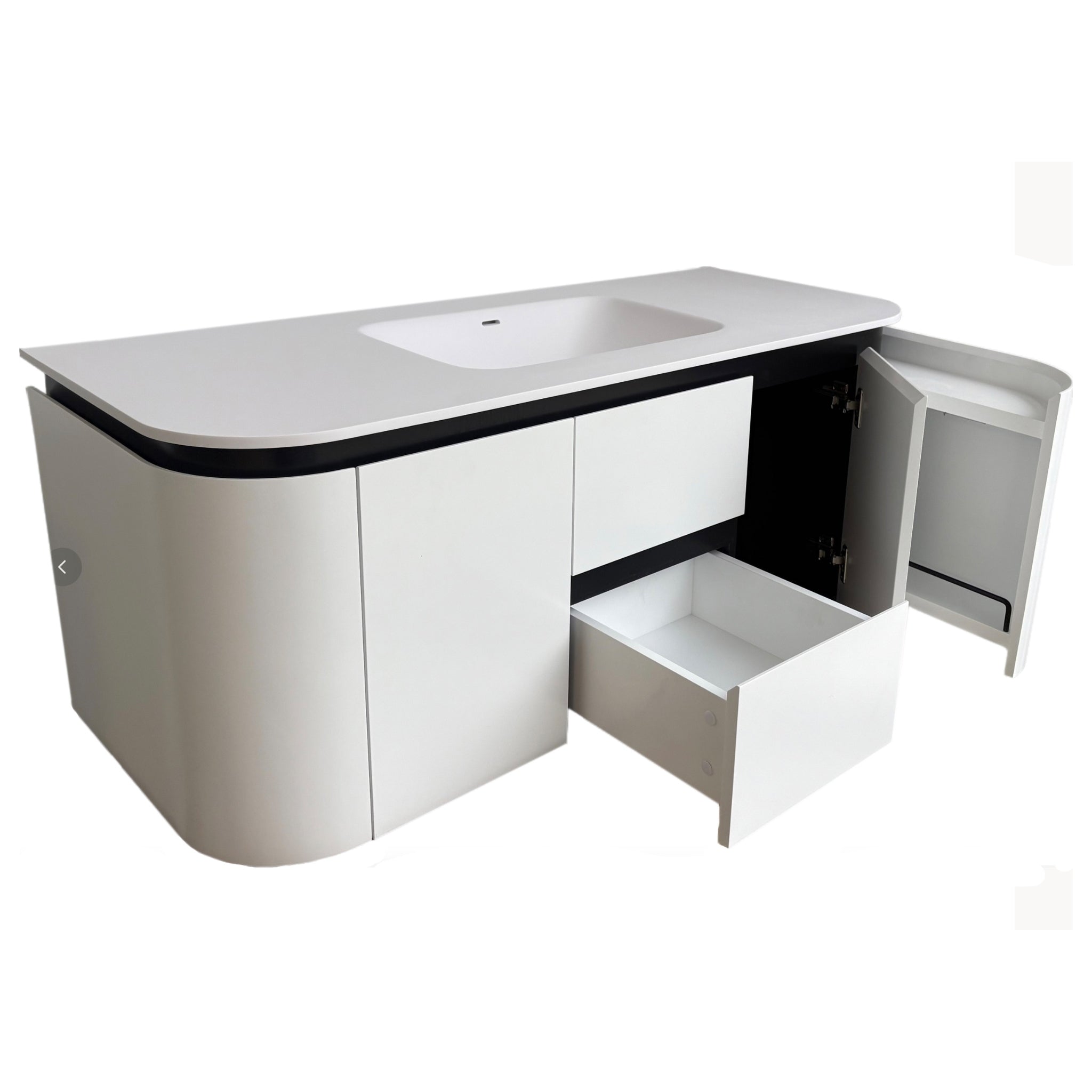 LUKKA DEVITO WHITE 1500MM CURVE SINGLE BOWL WALL HUNG VANITY