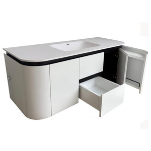 LUKKA DEVITO WHITE 1500MM CURVE SINGLE BOWL WALL HUNG VANITY