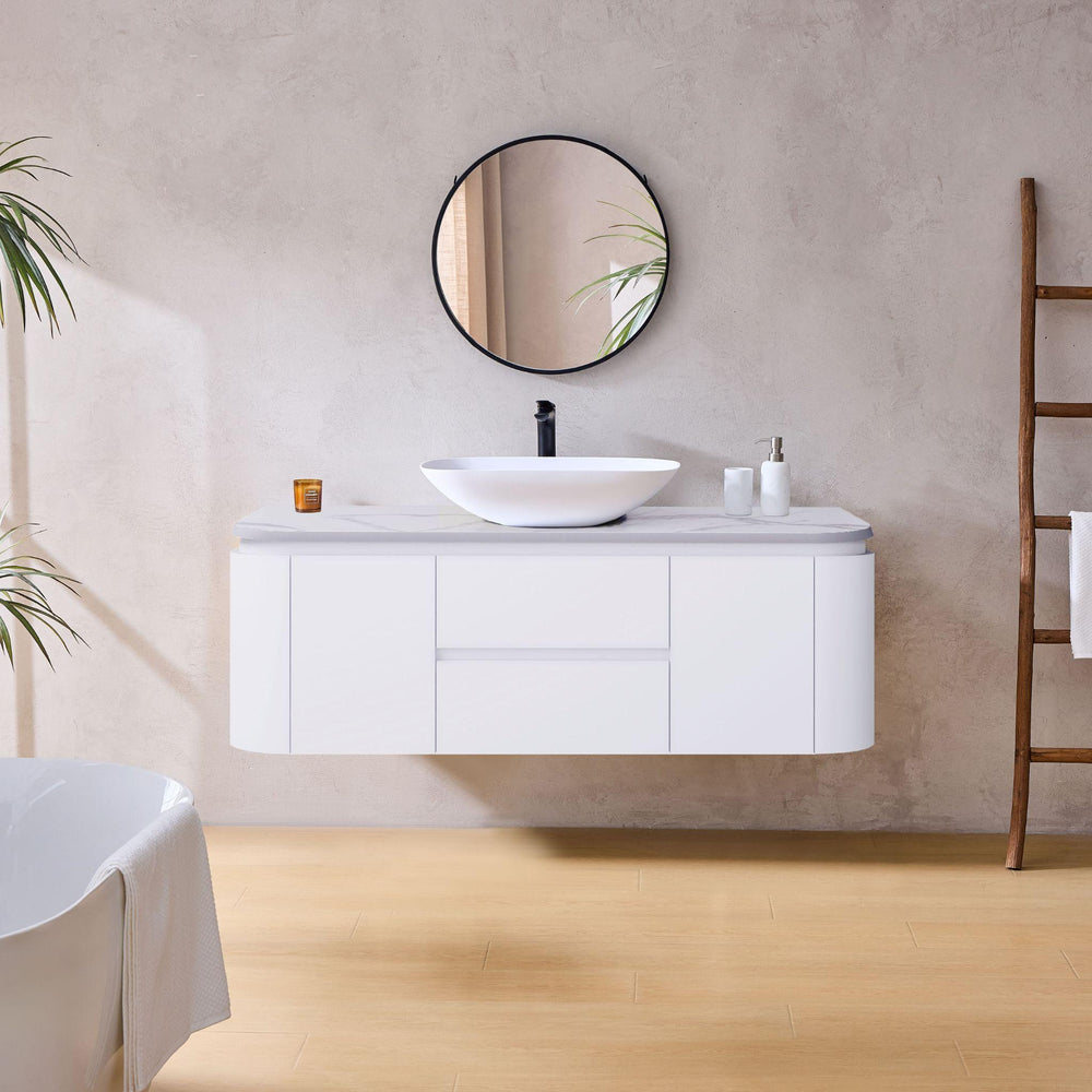 LUKKA DEVITO MATTE WHITE 1500MM CURVE SINGLE BOWL WALL HUNG VANITY