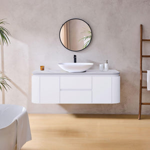 LUKKA DEVITO MATTE WHITE 1500MM CURVE SINGLE BOWL WALL HUNG VANITY