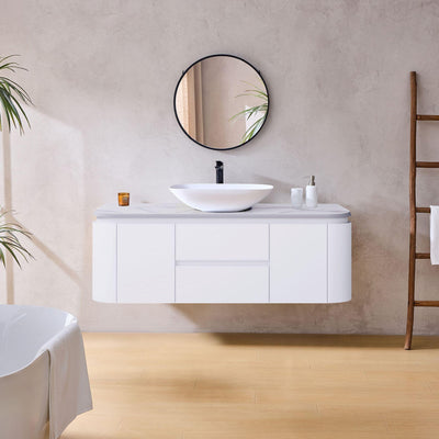 LUKKA DEVITO MATTE WHITE 1500MM CURVE SINGLE BOWL WALL HUNG VANITY
