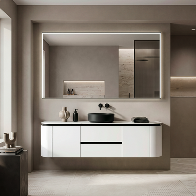 LUKKA DEVITO WHITE 1500MM CURVE SINGLE BOWL WALL HUNG VANITY
