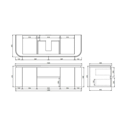 LUKKA DEVITO MATTE WHITE 1500MM CURVE DOUBLE BOWL WALL HUNG VANITY