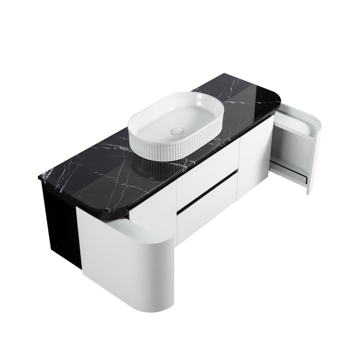 LUKKA DEVITO WHITE 1500MM CURVE SINGLE BOWL WALL HUNG VANITY