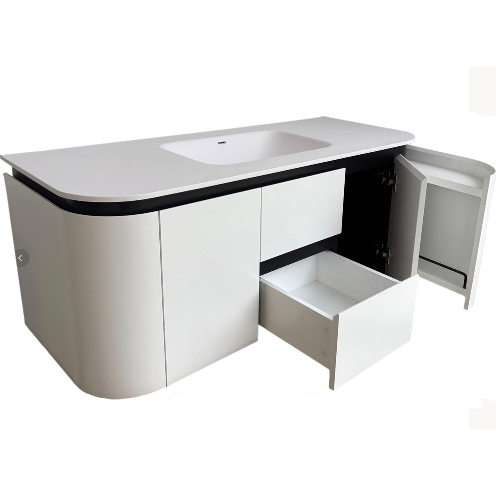 LUKKA DEVITO WHITE 600MM CURVE SINGLE BOWL WALL HUNG VANITY
