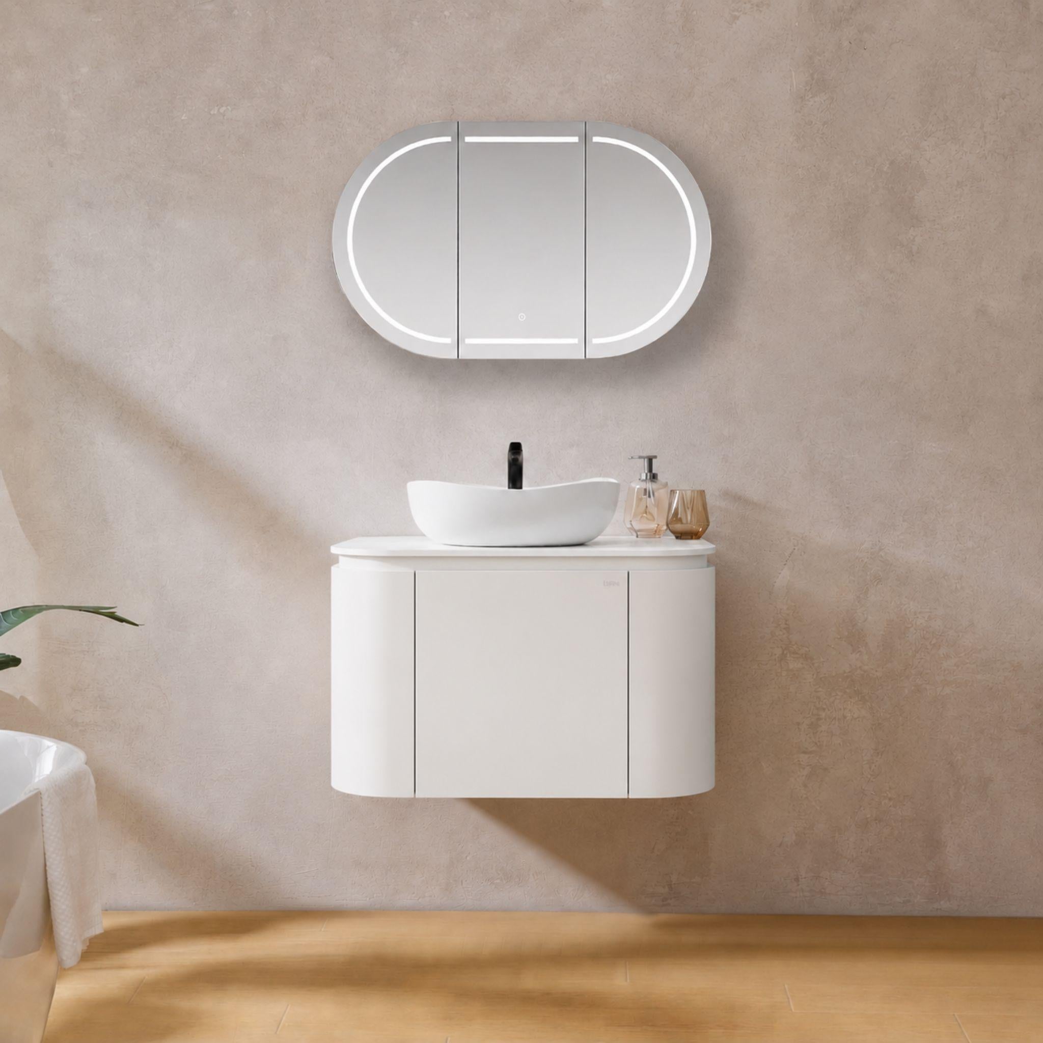 LUKKA DEVITO MATTE WHITE 600MM CURVE SINGLE BOWL WALL HUNG VANITY
