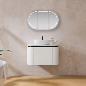 LUKKA DEVITO WHITE 600MM CURVE SINGLE BOWL WALL HUNG VANITY