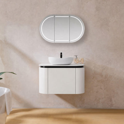 LUKKA DEVITO WHITE 600MM CURVE SINGLE BOWL WALL HUNG VANITY