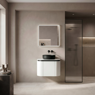 LUKKA DEVITO WHITE 600MM CURVE SINGLE BOWL WALL HUNG VANITY