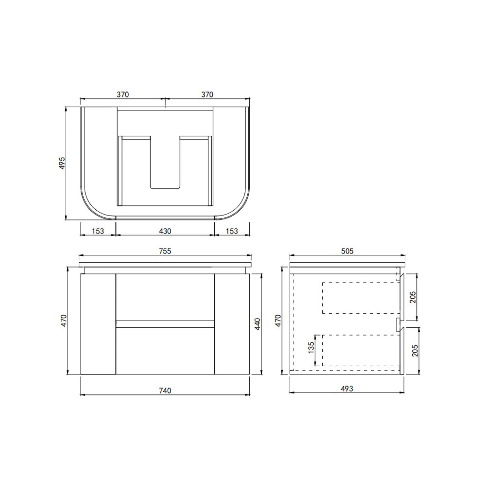 LUKKA DEVITO MATTE WHITE 750MM CURVE SINGLE BOWL WALL HUNG VANITY