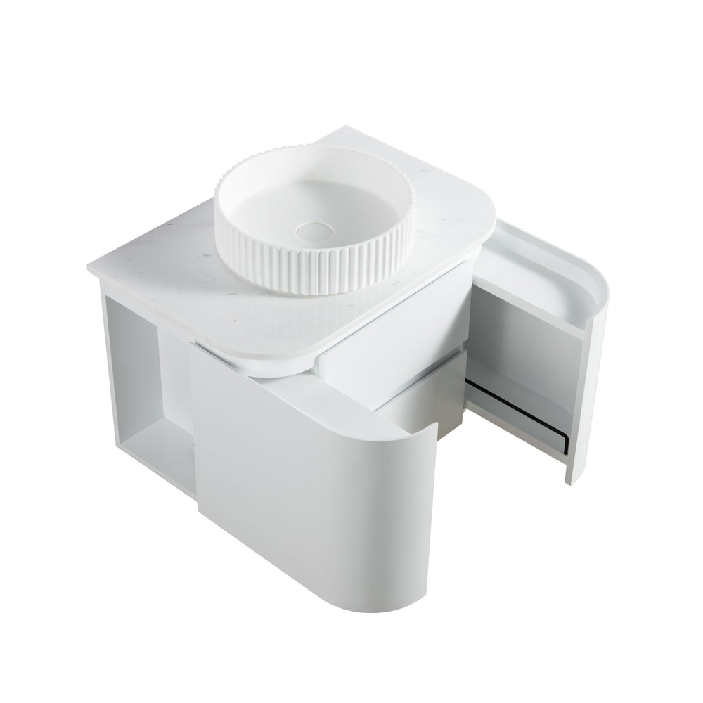 LUKKA DEVITO MATTE WHITE 750MM CURVE SINGLE BOWL WALL HUNG VANITY