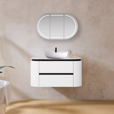 LUKKA DEVITO WHITE 900MM CURVE SINGLE BOWL WALL HUNG VANITY