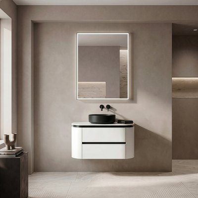 LUKKA DEVITO WHITE 750MM CURVE SINGLE BOWL WALL HUNG VANITY