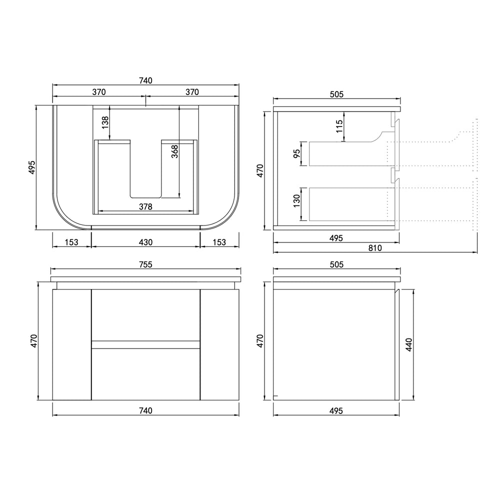LUKKA DEVITO WHITE 750MM CURVE SINGLE BOWL WALL HUNG VANITY