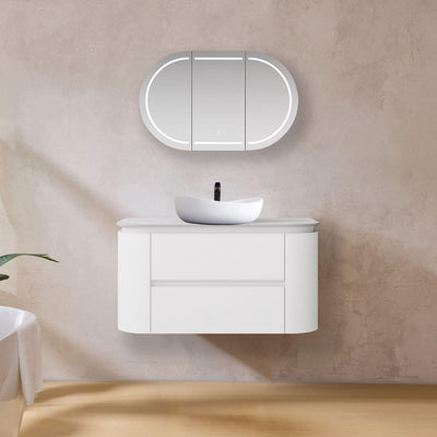 LUKKA DEVITO MATTE WHITE 900MM CURVE SINGLE BOWL WALL HUNG VANITY