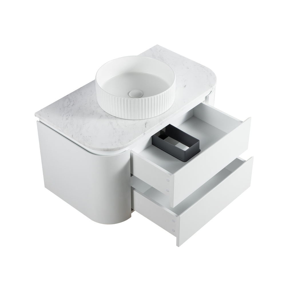 LUKKA DEVITO MATTE WHITE 900MM CURVE SINGLE BOWL WALL HUNG VANITY