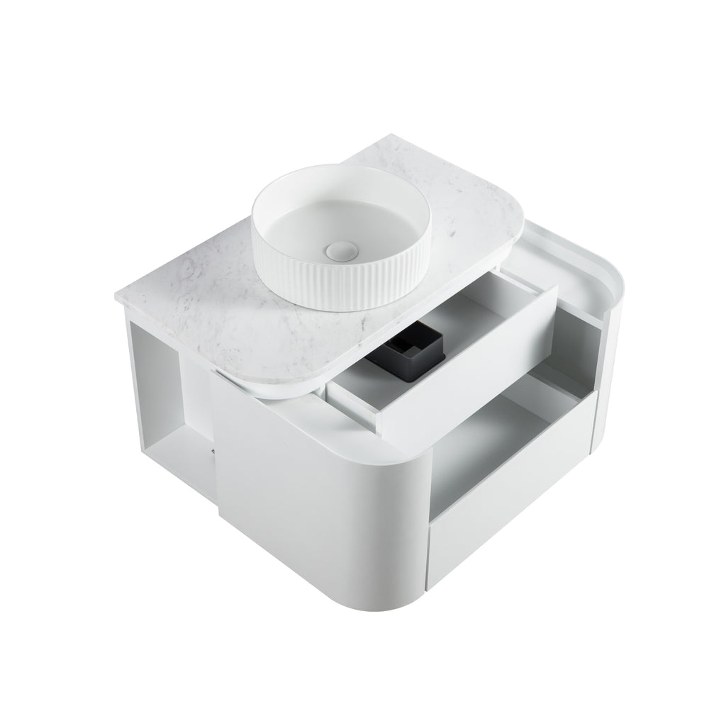 LUKKA DEVITO MATTE WHITE 900MM CURVE SINGLE BOWL WALL HUNG VANITY