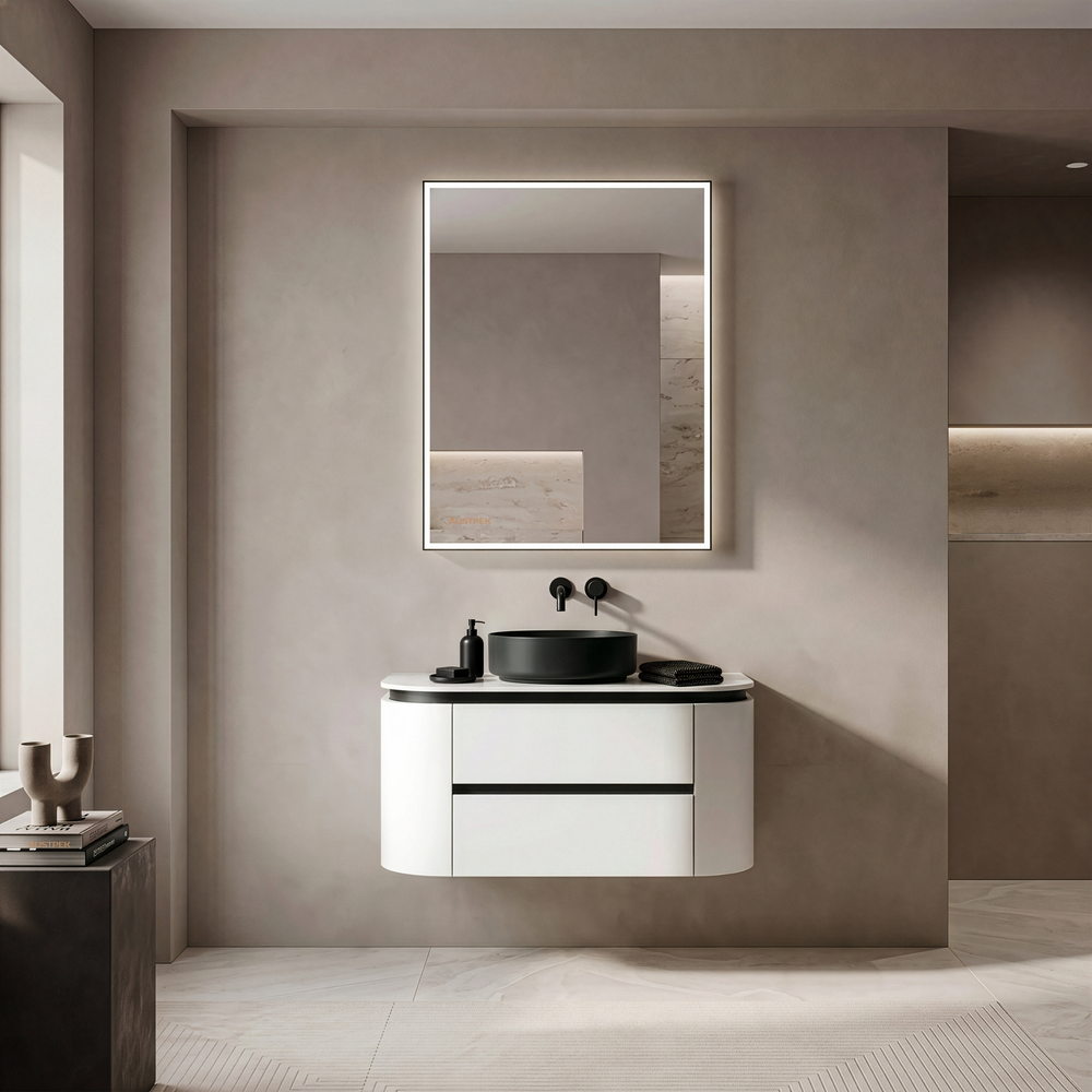 LUKKA DEVITO WHITE 900MM CURVE SINGLE BOWL WALL HUNG VANITY