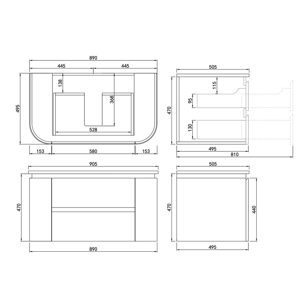 LUKKA DEVITO WHITE 900MM CURVE SINGLE BOWL WALL HUNG VANITY