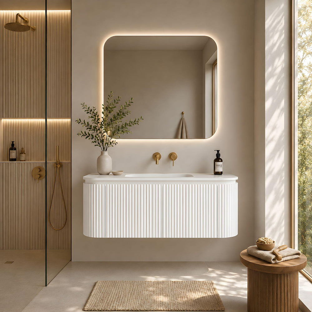 LUKKA ESTELLA MATTE WHITE 1200MM CURVE SINGLE BOWL WALL HUNG VANITY