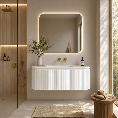 LUKKA ESTELLA MATTE WHITE 1200MM CURVE SINGLE BOWL WALL HUNG VANITY