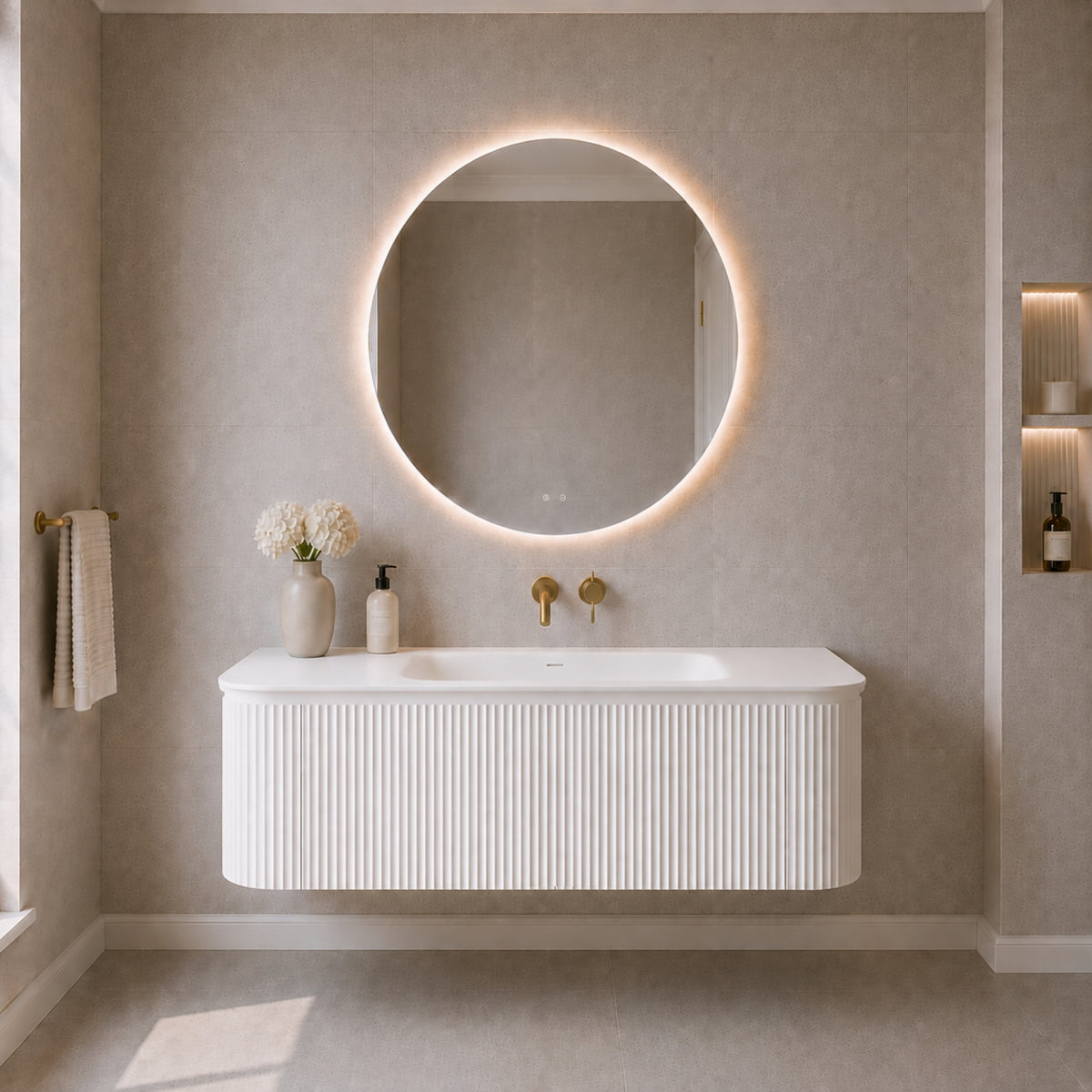 LUKKA ESTELLA MATTE WHITE 1200MM CURVE SINGLE BOWL WALL HUNG VANITY