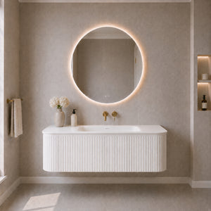 LUKKA ESTELLA MATTE WHITE 1200MM CURVE SINGLE BOWL WALL HUNG VANITY