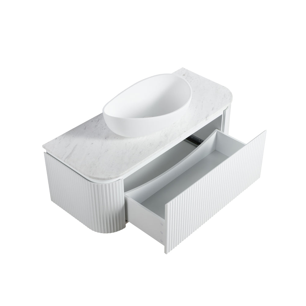 LUKKA ESTELLA MATTE WHITE 1200MM CURVE SINGLE BOWL WALL HUNG VANITY