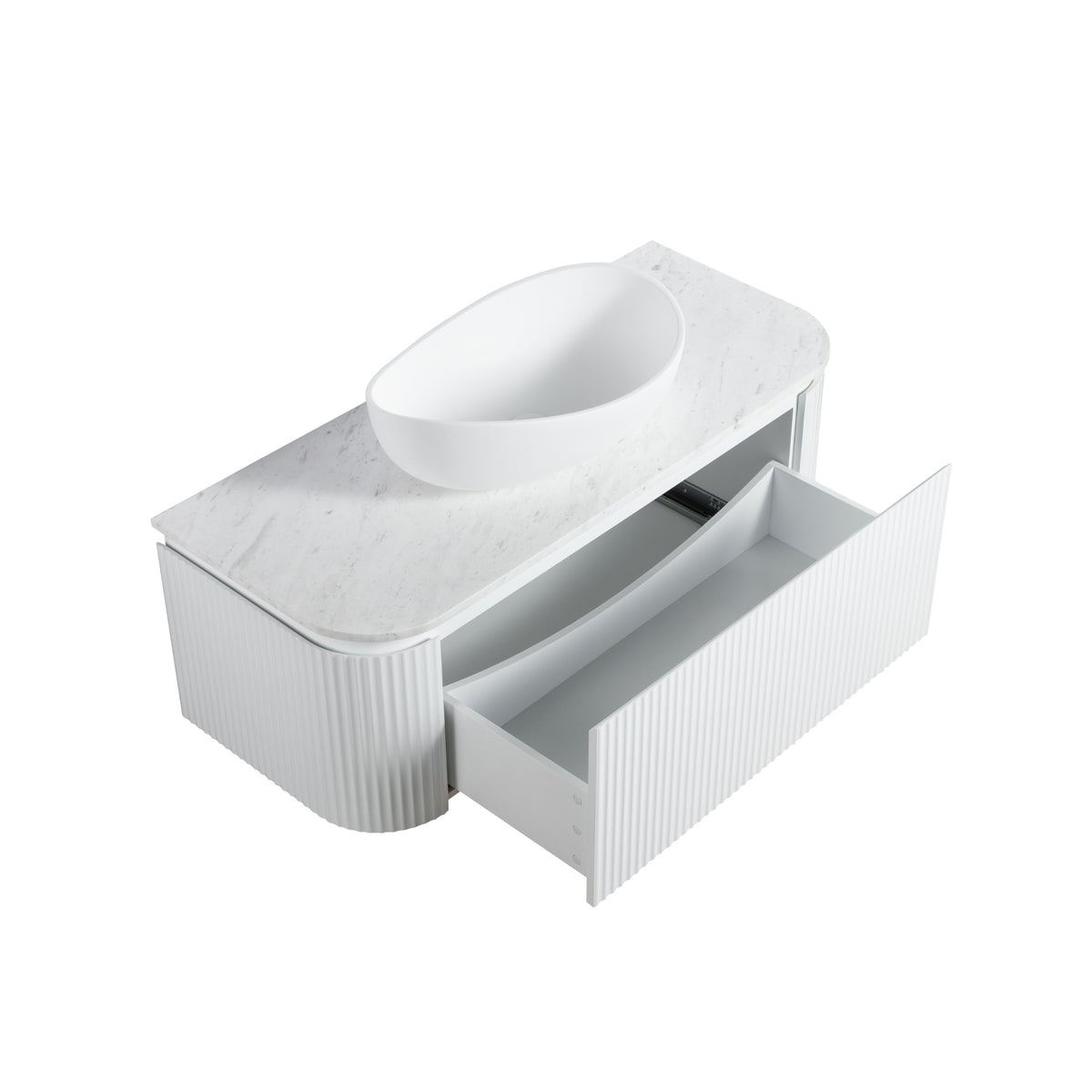 LUKKA ESTELLA MATTE WHITE 1200MM CURVE SINGLE BOWL WALL HUNG VANITY