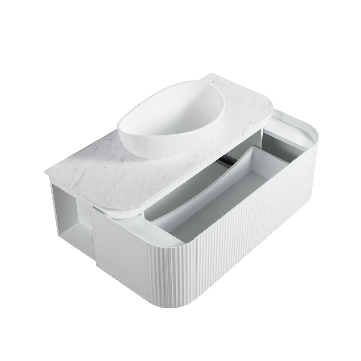 LUKKA ESTELLA MATTE WHITE 1200MM CURVE SINGLE BOWL WALL HUNG VANITY