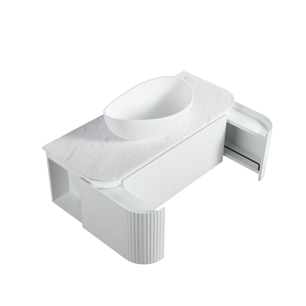 LUKKA ESTELLA MATTE WHITE 1200MM CURVE SINGLE BOWL WALL HUNG VANITY